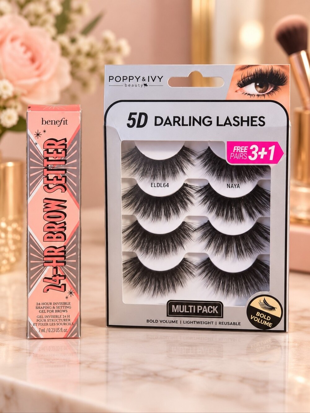Benefit 24 Hr Brow Setter 7ml + 5D Volume Lashes 4 Pairs Set NEW